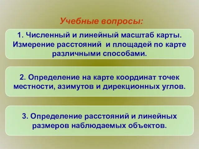 Учебные вопросы: 1. Численный и линейный масштаб карты. Измерение расстояний