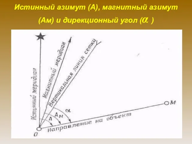 Истинный азимут (А), магнитный азимут (Ам) и дирекционный угол (α )