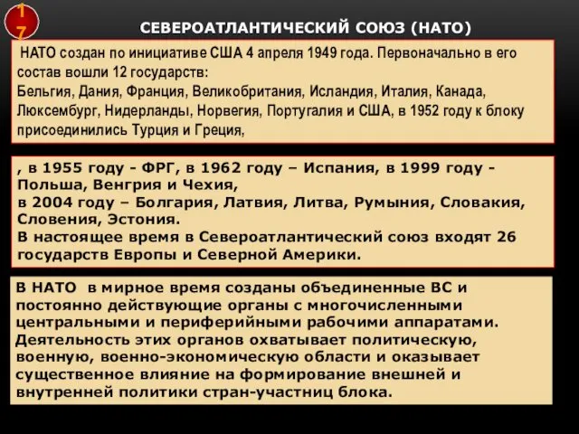 СЕВЕРОАТЛАНТИЧЕСКИЙ СОЮЗ (НАТО) HATO создан по инициативе США 4 апреля