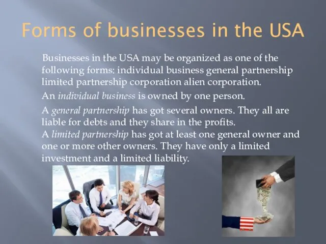 Forms of businesses in the USA Businesses in the USA