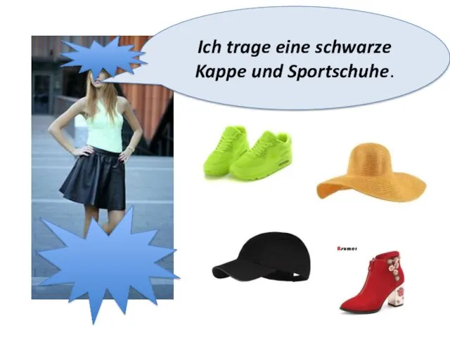 Ich trage eine schwarze Kappe und Sportschuhe.