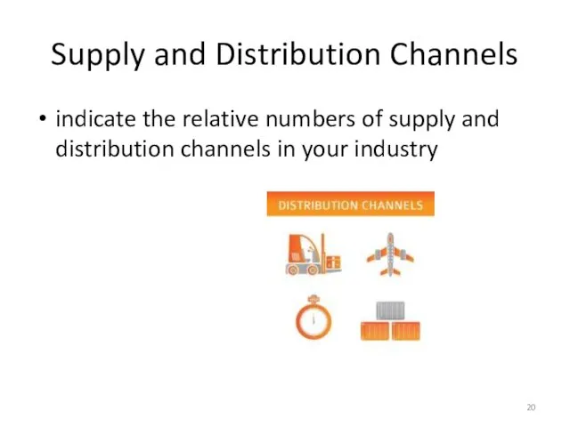 Supply and Distribution Channels indicate the relative numbers of supply and distribution channels in your industry