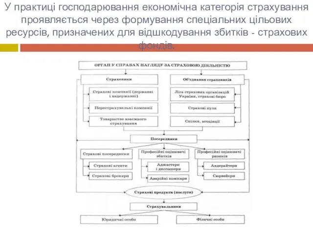 У практиці господарювання економічна категорія страхування проявляється через формування спеціальних