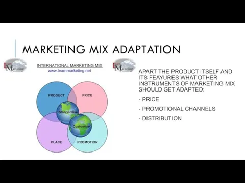 MARKETING MIX ADAPTATION APART THE PRODUCT ITSELF AND ITS FEAYURES WHAT OTHER INSTRUMENTS