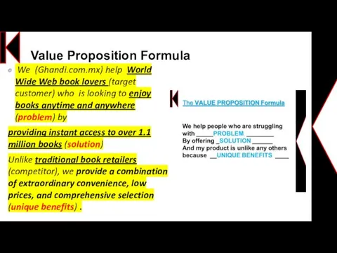 Value Proposition Formula We (Ghandi.com.mx) help World Wide Web book lovers (target customer)