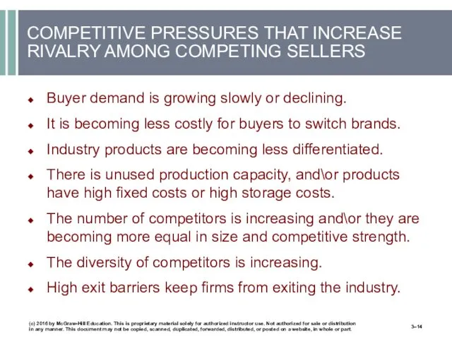 COMPETITIVE PRESSURES THAT INCREASE RIVALRY AMONG COMPETING SELLERS Buyer demand