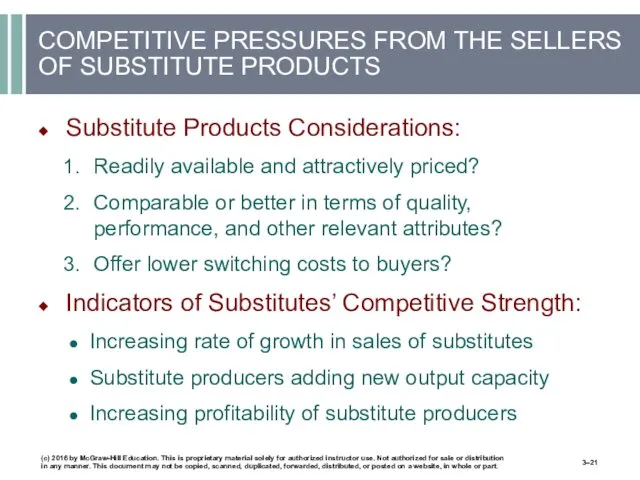 COMPETITIVE PRESSURES FROM THE SELLERS OF SUBSTITUTE PRODUCTS Substitute Products