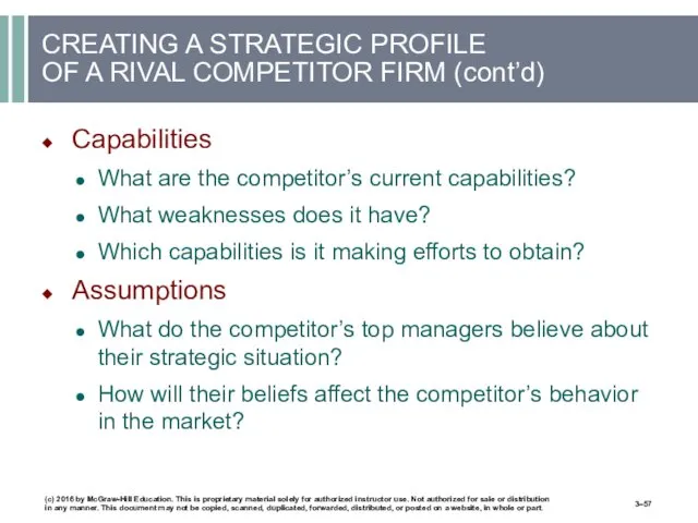 CREATING A STRATEGIC PROFILE OF A RIVAL COMPETITOR FIRM (cont’d)