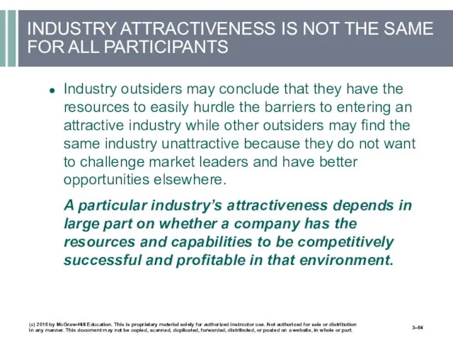 INDUSTRY ATTRACTIVENESS IS NOT THE SAME FOR ALL PARTICIPANTS Industry