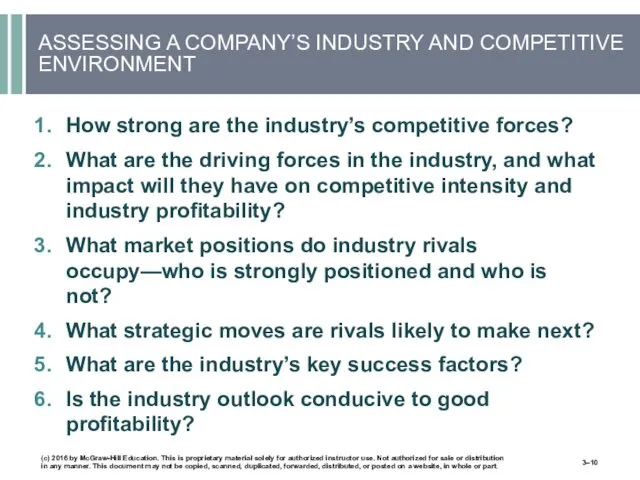 ASSESSING A COMPANY’S INDUSTRY AND COMPETITIVE ENVIRONMENT How strong are