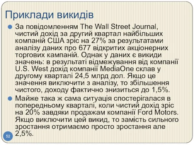 Приклади викидів За повідомленням The Wall Street Journal, чистий дохід