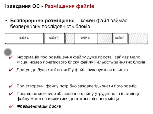 І завдання ОС - Разміщення файлів Безперервне розміщення - кожен