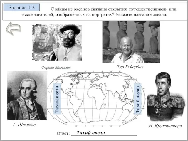 С каким из океанов связаны открытия путешественников или исследователей, изображённых