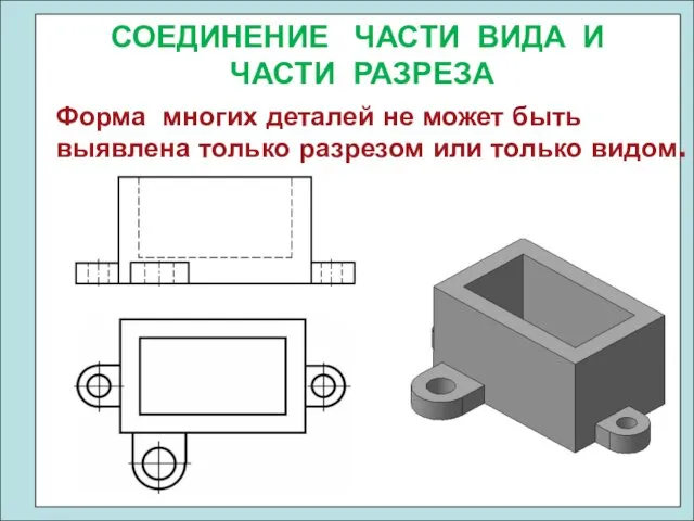 СОЕДИНЕНИЕ ЧАСТИ ВИДА И ЧАСТИ РАЗРЕЗА Форма многих деталей не