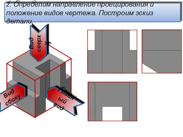 2. Определим направление проецирования и положение видов чертежа. Построим эскиз