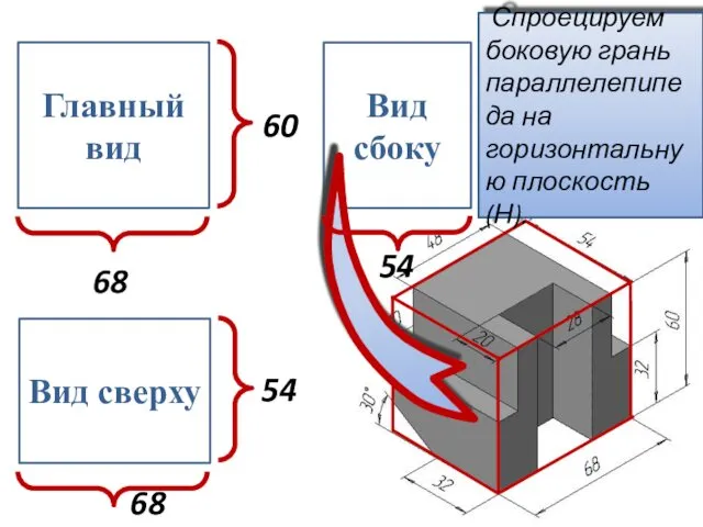 Главный вид 60 68 Вид сверху 54 68 Вид сбоку