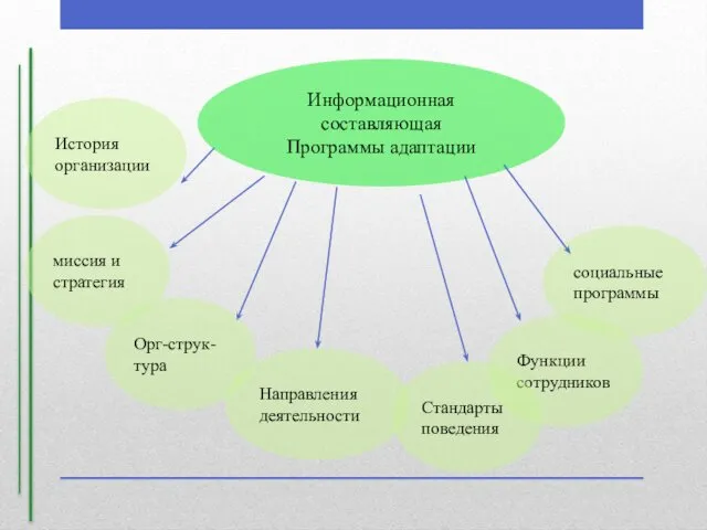 Информационная составляющая Программы адаптации социальные программы Функции сотрудников Стандарты поведения Направления деятельности Орг-струк-тура