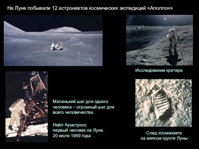 На Луне побывали 12 астронавтов космических экспедиций «Аполлон» Исследование кратера