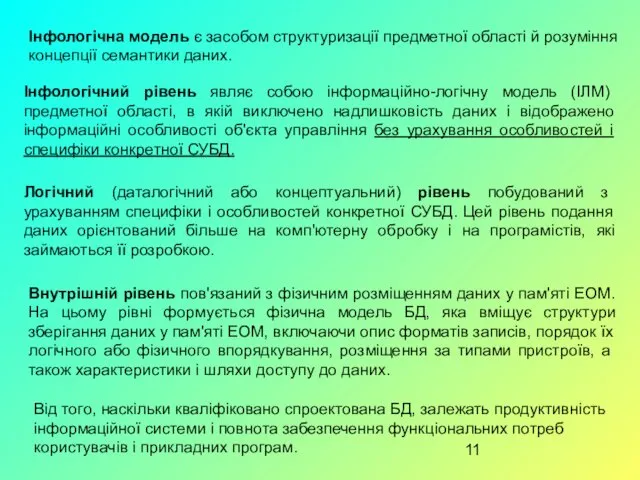 Інфологічна модель є засобом структуризації предметної області й розуміння концепції