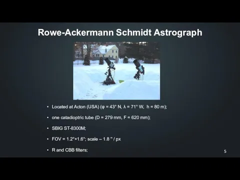 Rowe-Ackermann Schmidt Astrograph Located at Acton (USA) (φ = 43° N, λ =