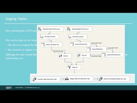 Staging Tables One common part of ETL processing is importing