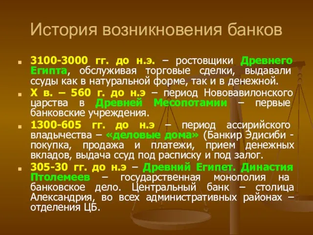 История возникновения банков 3100-3000 гг. до н.э. – ростовщики Древнего