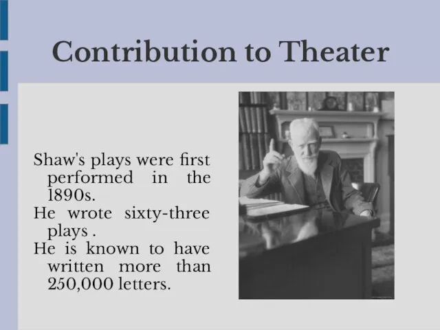 Contribution to Theater Shaw's plays were first performed in the