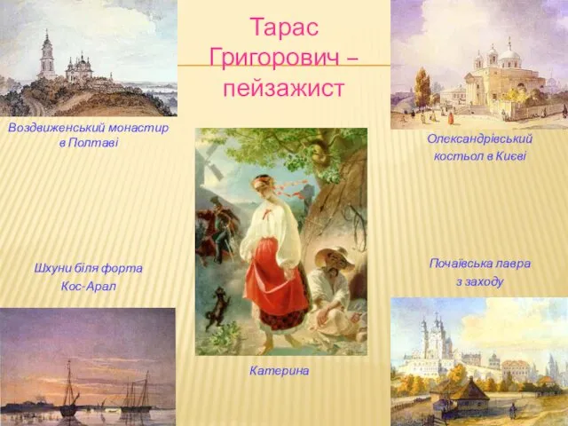 Катерина Воздвиженський монастир в Полтаві Олександрівський костьол в Києві Шхуни біля форта Кос-Арал