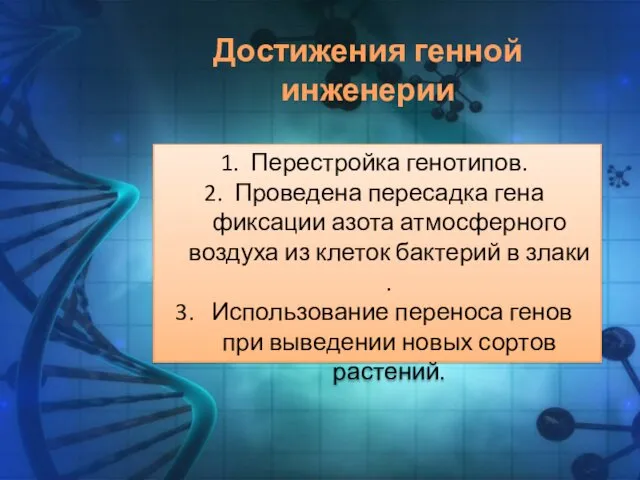 Перестройка генотипов. Проведена пересадка гена фиксации азота атмосферного воздуха из