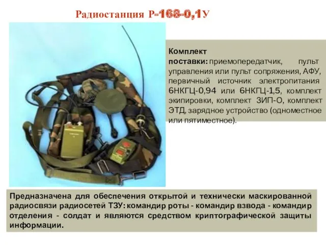Радиостанция Р-168-0,1У Карточка огня боевой машины пехоты (вариант) Комплект поставки: приемопередатчик, пульт управления