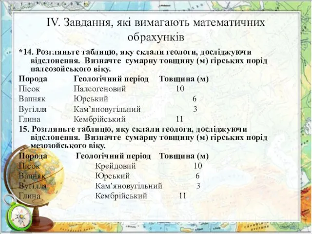 ІV. Завдання, які вимагають математичних обрахунків *14. Розгляньте таблицю, яку