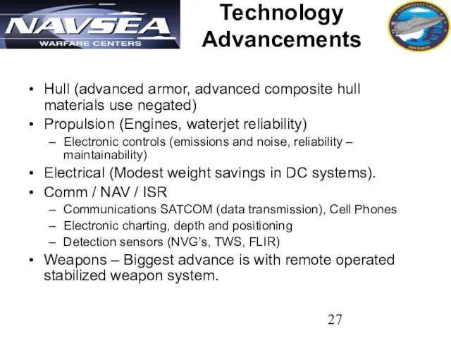 Technology Advancements Hull (advanced armor, advanced composite hull materials use