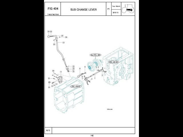 P1 FIG 404 SUB CHANGE LEVER 142 T1003/T903/T803