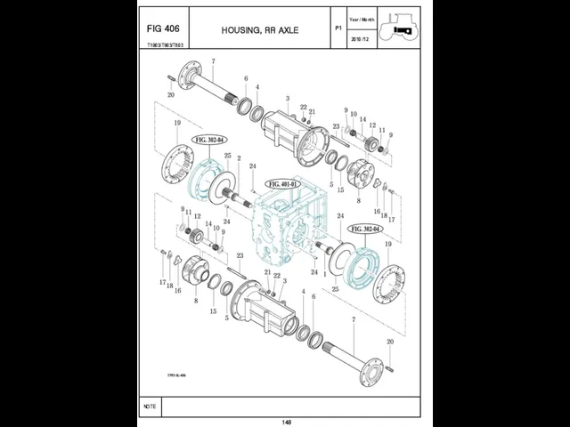 P1 FIG 406 148 HOUSING, RR AXLE T1003/T903/T803