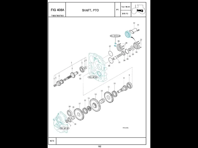 P1 FIG 408A 152 SHAFT, PTO T1003/T903/T803