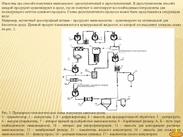 Известны два способа получения аминокислот: одноступенчатый и двухступенчатый. В двухступенчатом