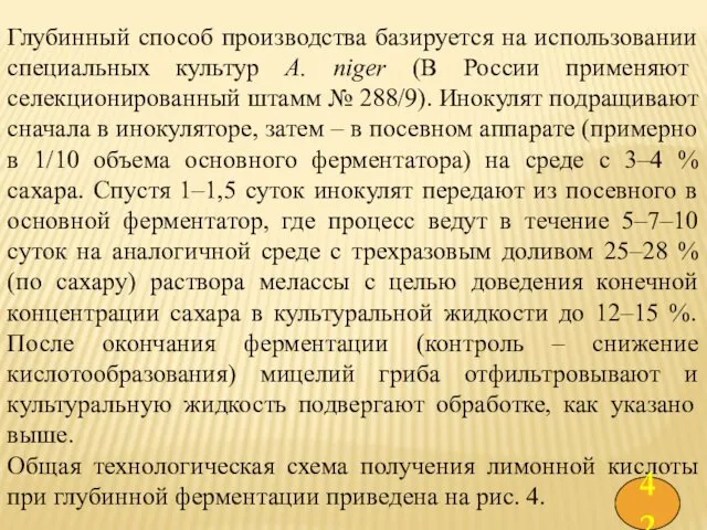 Глубинный способ производства базируется на использовании специальных культур A. niger