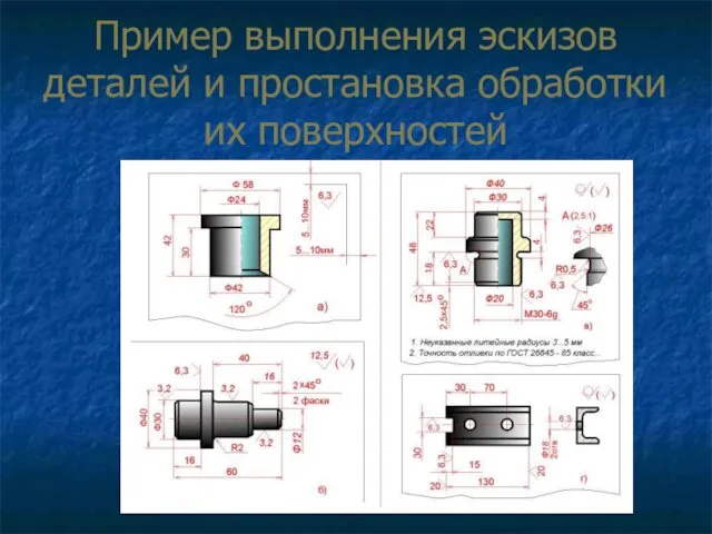 Пример выполнения эскизов деталей и простановка обработки их поверхностей