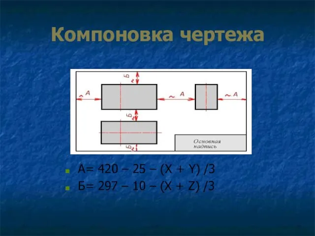 Компоновка чертежа А= 420 – 25 – (Х + Y)