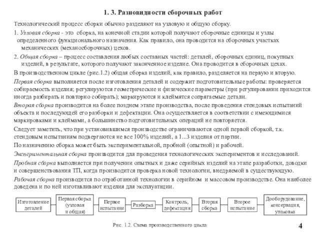 1. 3. Разновидности сборочных работ Технологический процесс сборки обычно разделяют