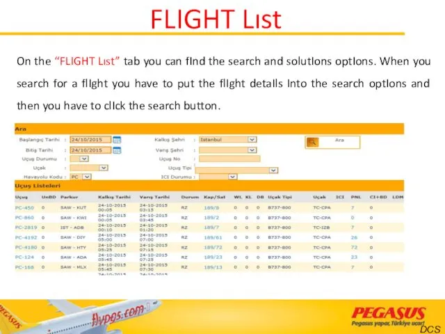 FLIGHT Lıst On the “FLIGHT Lıst” tab you can fInd