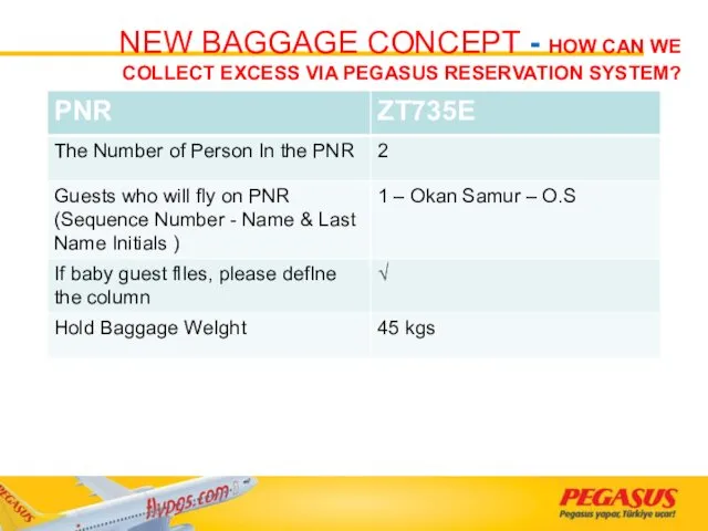 NEW BAGGAGE CONCEPT - HOW CAN WE COLLECT EXCESS VIA PEGASUS RESERVATION SYSTEM?