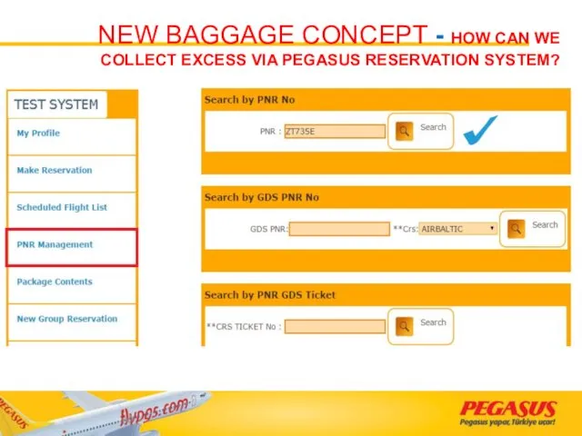 NEW BAGGAGE CONCEPT - HOW CAN WE COLLECT EXCESS VIA PEGASUS RESERVATION SYSTEM?