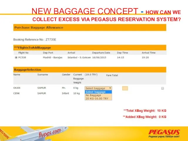 NEW BAGGAGE CONCEPT - HOW CAN WE COLLECT EXCESS VIA PEGASUS RESERVATION SYSTEM?