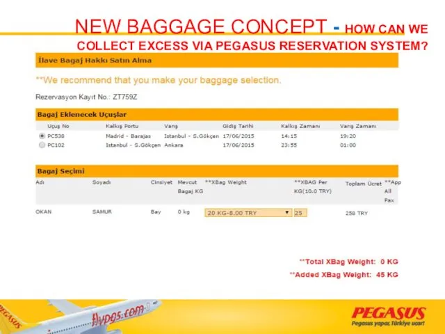 NEW BAGGAGE CONCEPT - HOW CAN WE COLLECT EXCESS VIA PEGASUS RESERVATION SYSTEM?