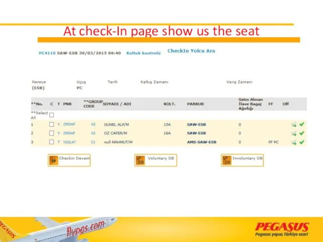 At check-In page show us the seat