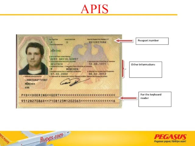 Passport number For the keyboard reader Other InformatIons APIS