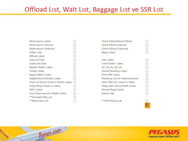 Offload Lıst, WaIt Lıst, Baggage Lıst ve SSR Lıst