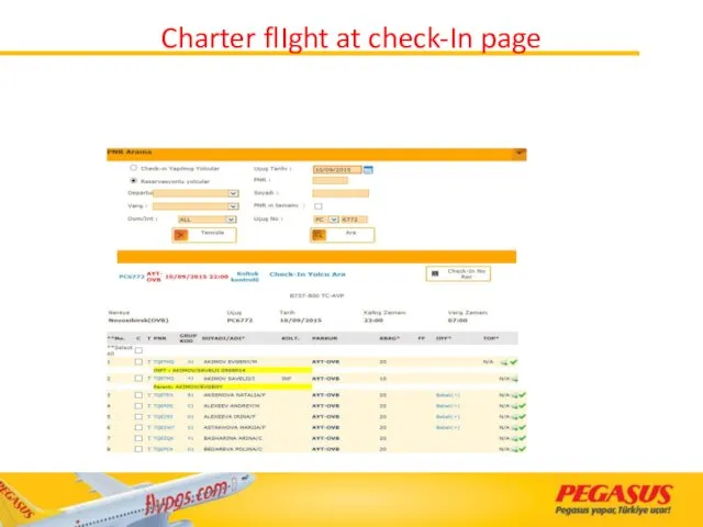 Charter flIght at check-In page
