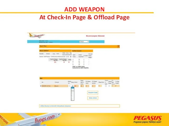 ADD WEAPON At Check-In Page & Offload Page